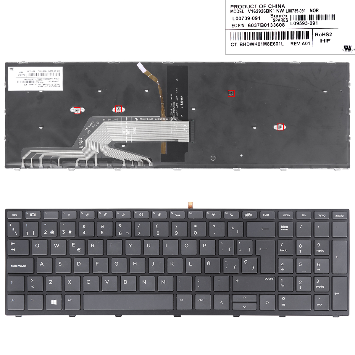 Picture of New Replacement Laptop Keyboard For HP Probook 450 G5 455 G5 470 G5 BLACK FRAME BLACK ， Backlit WIN8 SP Layout